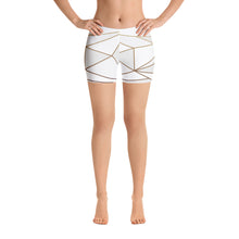 Load image into Gallery viewer, ABSTRACT WHITE POLYGON WITH GOLD LINE SPANDEX SHORTS BY THE PHOTO ACCESS