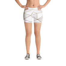 Load image into Gallery viewer, ABSTRACT WHITE POLYGON WITH GOLD LINE SPANDEX SHORTS BY THE PHOTO ACCESS