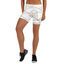 Load image into Gallery viewer, ABSTRACT WHITE POLYGON WITH GOLD LINE SPANDEX SHORTS BY THE PHOTO ACCESS