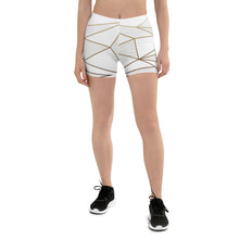 Load image into Gallery viewer, ABSTRACT WHITE POLYGON WITH GOLD LINE SPANDEX SHORTS BY THE PHOTO ACCESS