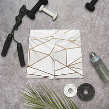 Load image into Gallery viewer, ABSTRACT WHITE POLYGON WITH GOLD LINE SPANDEX SHORTS BY THE PHOTO ACCESS