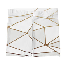 Load image into Gallery viewer, ABSTRACT WHITE POLYGON WITH GOLD LINE SPANDEX SHORTS BY THE PHOTO ACCESS