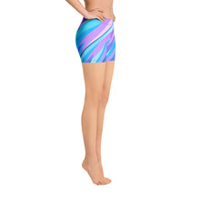 Load image into Gallery viewer, Blue Pink Abstract Eighties Spandex Shorts by The Photo Access