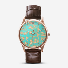 Load image into Gallery viewer, Aqua & Gold Modern Artistic Digital Pattern Classic Fashion Unisex Gold Black Quartz Watch Dial by The Photo Access