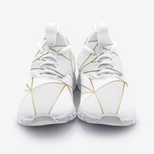 Load image into Gallery viewer, Abstract White Polygon with Gold Line Unisex Lightweight Sneaker City Runner by The Photo Access