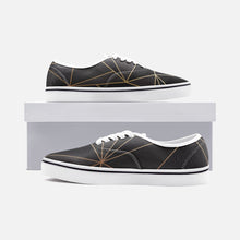 Load image into Gallery viewer, ABSTRACT BLACK POLYGON WITH GOLD LINE UNISEX CANVAS SHOES FASHION LOW CUT LOAFER SNEAKERS BY THE PHOTO ACCESS