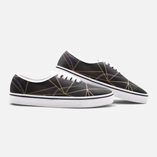 Load image into Gallery viewer, ABSTRACT BLACK POLYGON WITH GOLD LINE UNISEX CANVAS SHOES FASHION LOW CUT LOAFER SNEAKERS BY THE PHOTO ACCESS