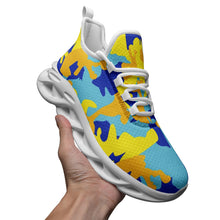 Load image into Gallery viewer, Yellow Blue Neon Camouflage Unisex Bounce Mesh Knit Sneakers by The Photo Access