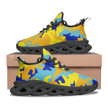 Load image into Gallery viewer, Yellow Blue Neon Camouflage Unisex Bounce Mesh Knit Sneakers by The Photo Access