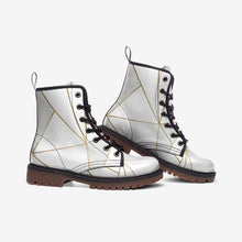 Load image into Gallery viewer, Abstract White Polygon with Gold Line Casual Leather Lightweight boots MT by The Photo Access