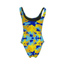 Cargar imagen en el visor de la galería, Yellow Blue Neon Camouflage Swimsuit by The Photo Access

