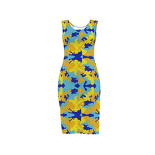 将图片加载到图库查看器，Yellow Blue Neon Camouflage Bodycon Dress by The Photo Access
