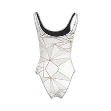 Load image into Gallery viewer, Abstract White Polygon with Gold Line Swimsuit by The Photo Access
