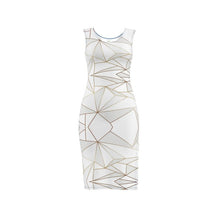 Load image into Gallery viewer, Abstract White Polygon with Gold Line Bodycon Dress by The Photo Access
