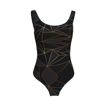 将图片加载到图库查看器，Abstract Black Polygon with Gold Line Swimsuit by The Photo Access
