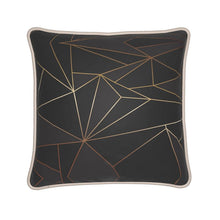 Load image into Gallery viewer, Abstract Black Polygon with Gold Line Silk Pillows by The Photo Access
