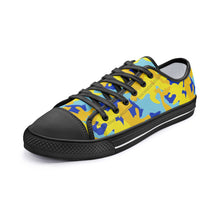 Load image into Gallery viewer, Yellow Blue Neon Camouflage Unisex Low Top Canvas Shoes by The Photo Access
