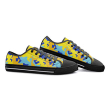 गैलरी व्यूवर में इमेज लोड करें, Yellow Blue Neon Camouflage Unisex Low Top Canvas Shoes by The Photo Access
