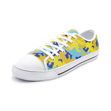 Load image into Gallery viewer, Yellow Blue Neon Camouflage Unisex Low Top Canvas Shoes by The Photo Access
