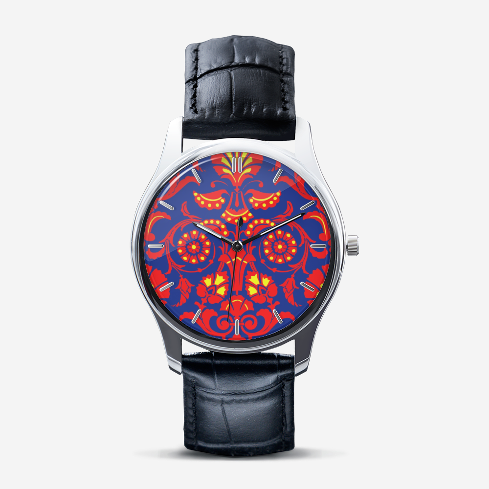Wallpaper Damask Floral Classic Fashion Unisex Print Silver Quartz Watch Dial by The Photo Access