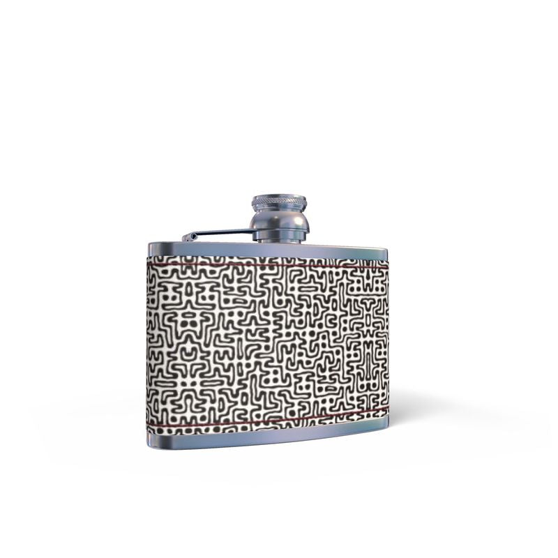 Hand Drawn Labyrinth Leather Wrapped Hip Flask by The Photo Access
