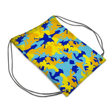 Load image into Gallery viewer, Yellow Blue Neon Camouflage Drawstring Sports Bag by The Photo Access

