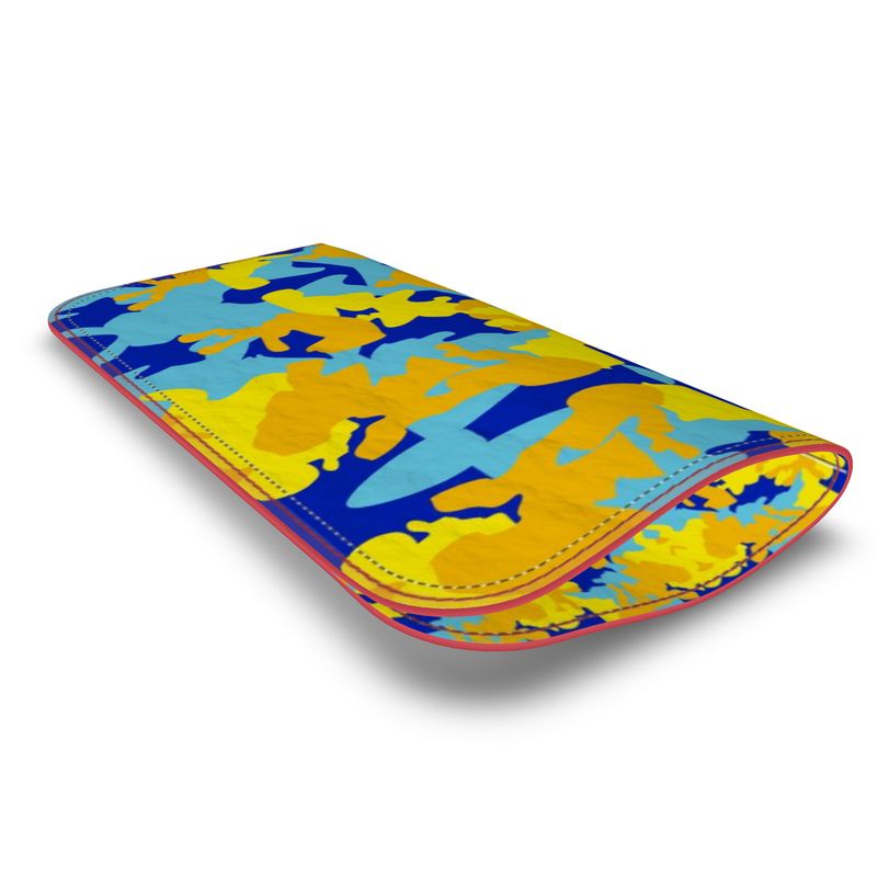 Yellow Blue Neon Camouflage Leather Glasses Case by The Photo Access