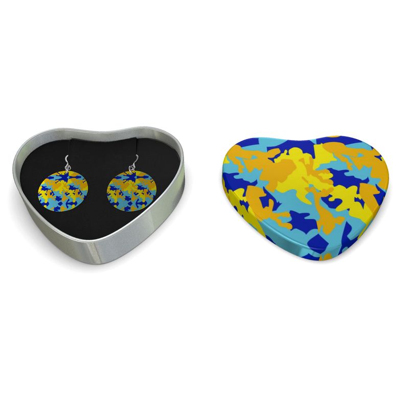 Yellow Blue Neon Camouflage Sterling Silver Earrings by The Photo Access