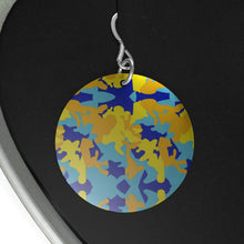 将图片加载到图库查看器，Yellow Blue Neon Camouflage Sterling Silver Earrings by The Photo Access
