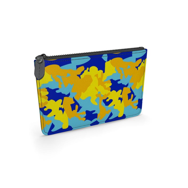 Yellow Blue Neon Camouflage Leather Pouch by The Photo Access
