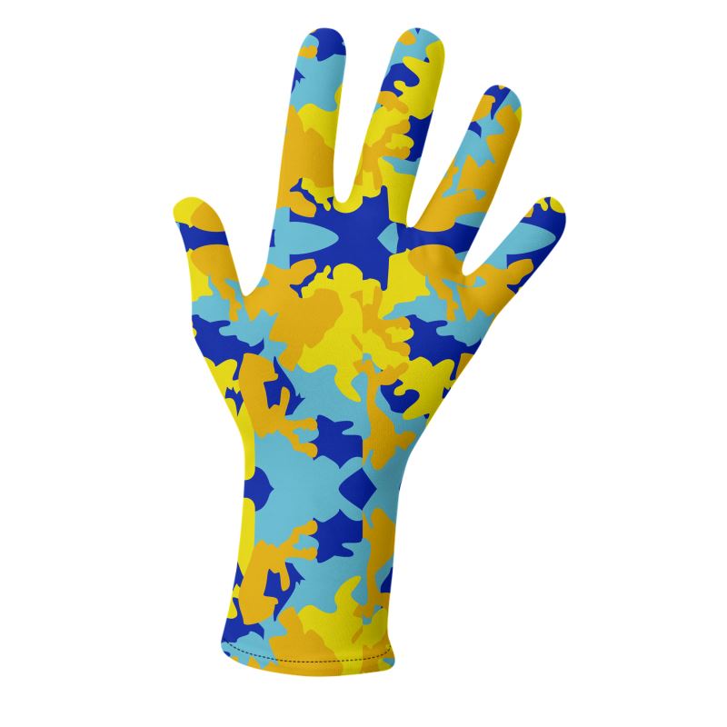 Yellow Blue Neon Camouflage Lycra Gloves by The Photo Access