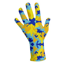Load image into Gallery viewer, Yellow Blue Neon Camouflage Lycra Gloves by The Photo Access
