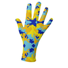 Load image into Gallery viewer, Yellow Blue Neon Camouflage Lycra Gloves by The Photo Access
