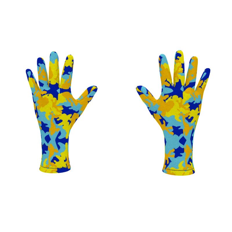 Yellow Blue Neon Camouflage Fleece Gloves by The Photo Access