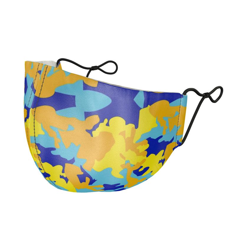 Yellow Blue Neon Camouflage Silk Face Masks by The Photo Access