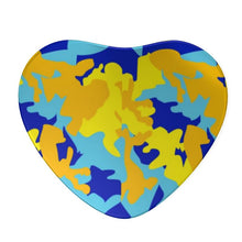 Cargar imagen en el visor de la galería, Yellow Blue Neon Camouflage Sterling Silver Heart Pendant by The Photo Access
