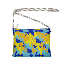 Load image into Gallery viewer, Yellow Blue Neon Camouflage Crossbody Bag With Chain by The Photo Access
