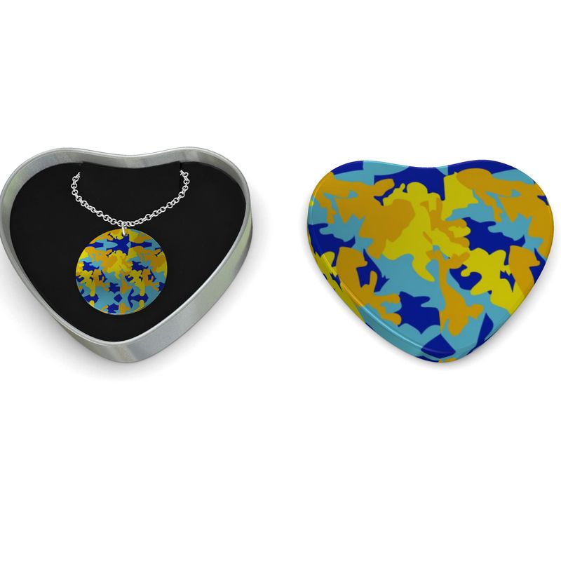 Yellow Blue Neon Camouflage Sterling Silver Necklace by The Photo Access