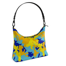Load image into Gallery viewer, Yellow Blue Neon Camouflage Square Hobo Bag by The Photo Access
