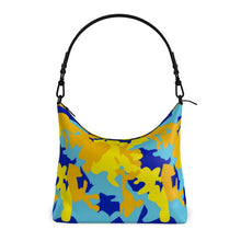 गैलरी व्यूवर में इमेज लोड करें, Yellow Blue Neon Camouflage Square Hobo Bag by The Photo Access
