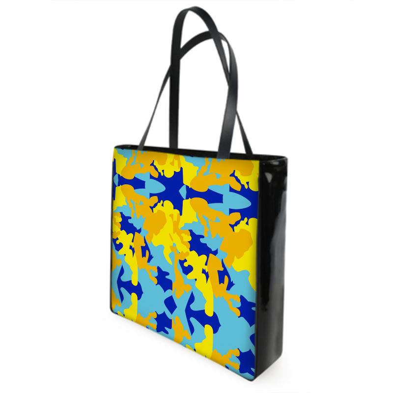 Yellow Blue Neon Camouflage Shopper Bags by The Photo Access