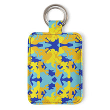 Cargar imagen en el visor de la galería, Yellow Blue Neon Camouflage Leather Keychain by The Photo Access

