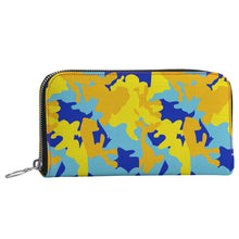 Load image into Gallery viewer, Yellow Blue Neon Camouflage Leather Zip Wallet by The Photo Access
