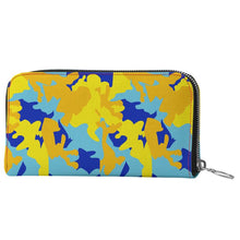 Cargar imagen en el visor de la galería, Yellow Blue Neon Camouflage Leather Zip Wallet by The Photo Access
