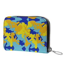 Load image into Gallery viewer, Yellow Blue Neon Camouflage Small Leather Zip Purse by The Photo Access
