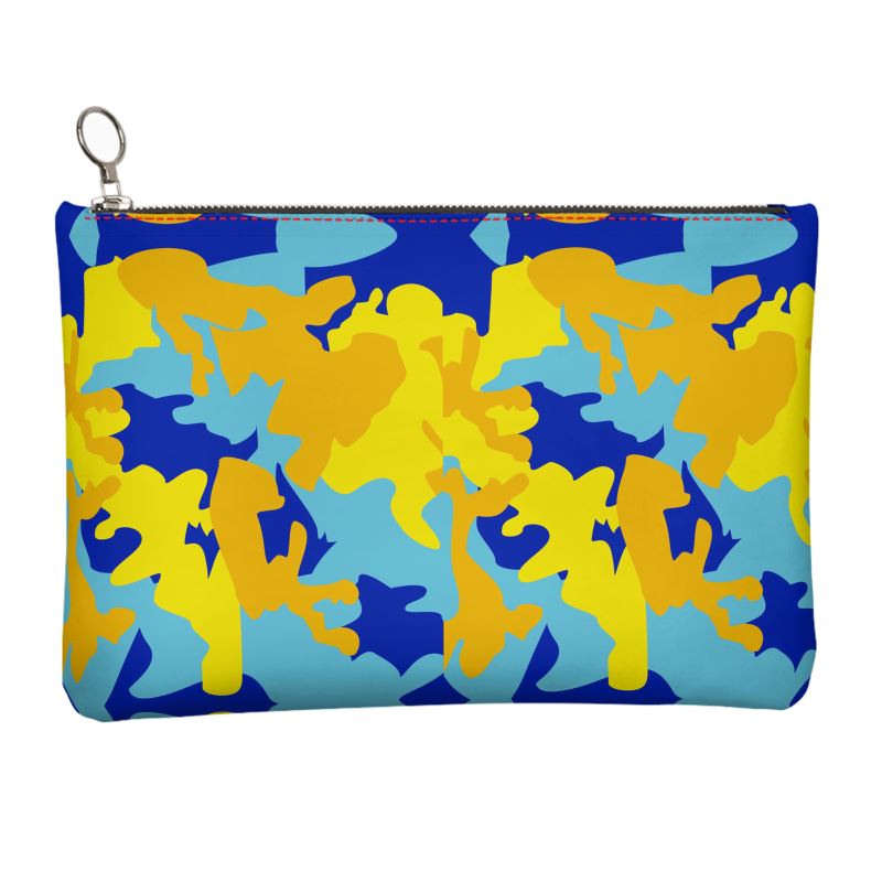 Yellow Blue Neon Camouflage Leather Clutch Bag by The Photo Access