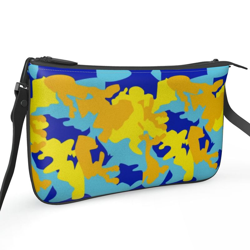 Yellow Blue Neon Camouflage Pochette Double Zip Bag by The Photo Access