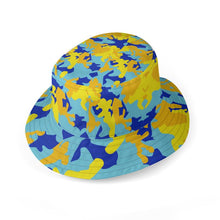 将图片加载到图库查看器，Yellow Blue Neon Camouflage Bucket Hat by The Photo Access
