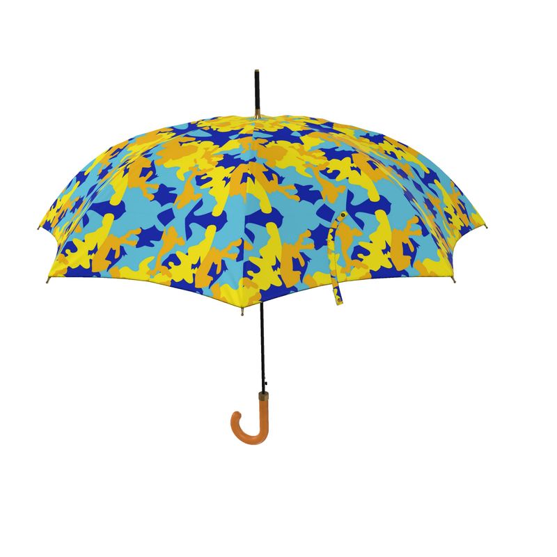 Yellow Blue Neon Camouflage Umbrella by The Photo Access