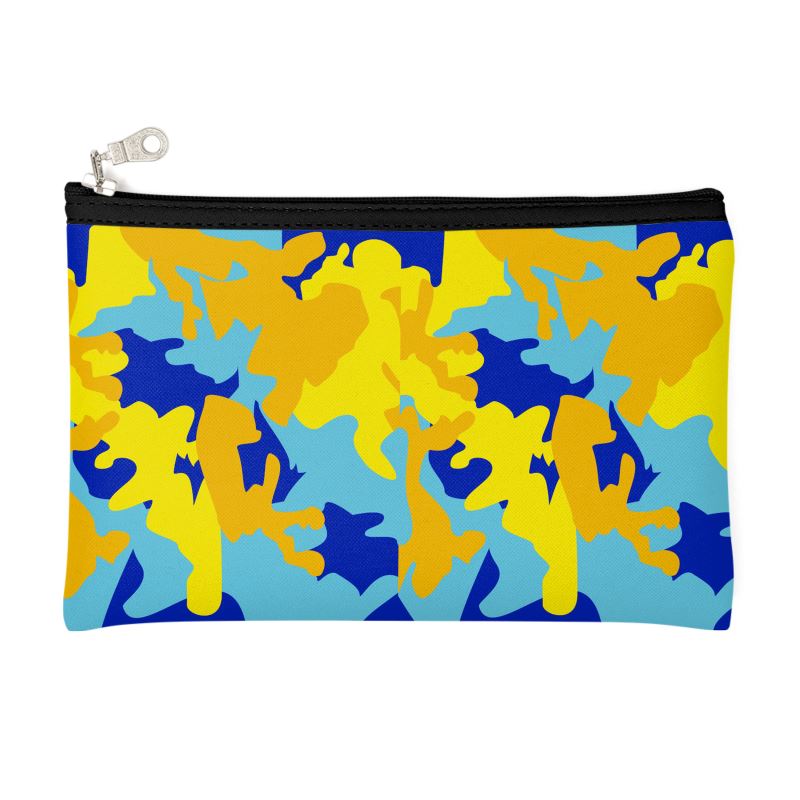 Yellow Blue Neon Camouflage Zip Top Pouch by The Photo Access